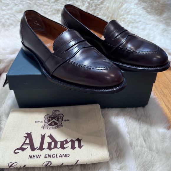 Alden Men’s Dark Brown Leather Full Strap Slip-On Loafers Size 10.5C - Picture 8 of 11